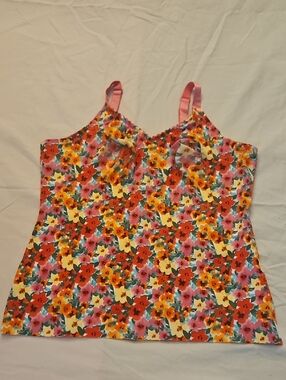 Ruby Ribbon Multicolor Floral Cami with Pink Trim